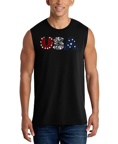 La Pop Art Men's Usa Fireworks Flag Tank Top