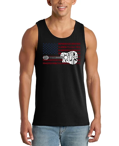 La Pop Art Men's America Rocks Typography Flag Graphic Tank Top