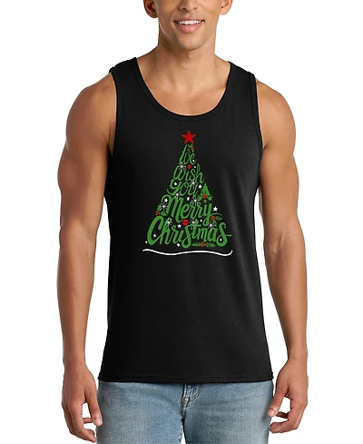 La Pop Art Men's Merry Christmas Tree Typography Graphic Tank Top