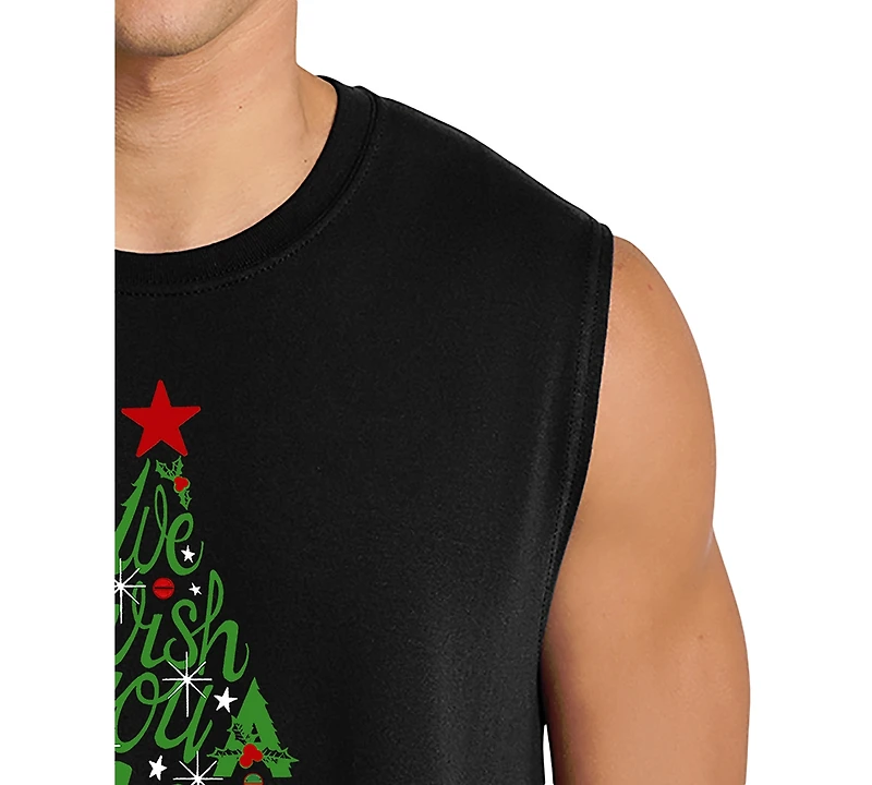 La Pop Art Men's Merry Christmas Tree Script Typography Graphic Tank Top