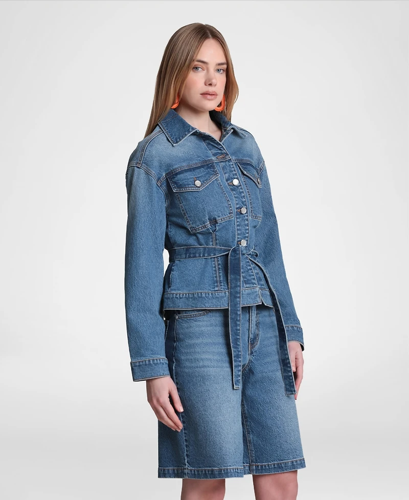 Avec Les Filles Women's Cotton-Blend Back Cinch Denim Jacket