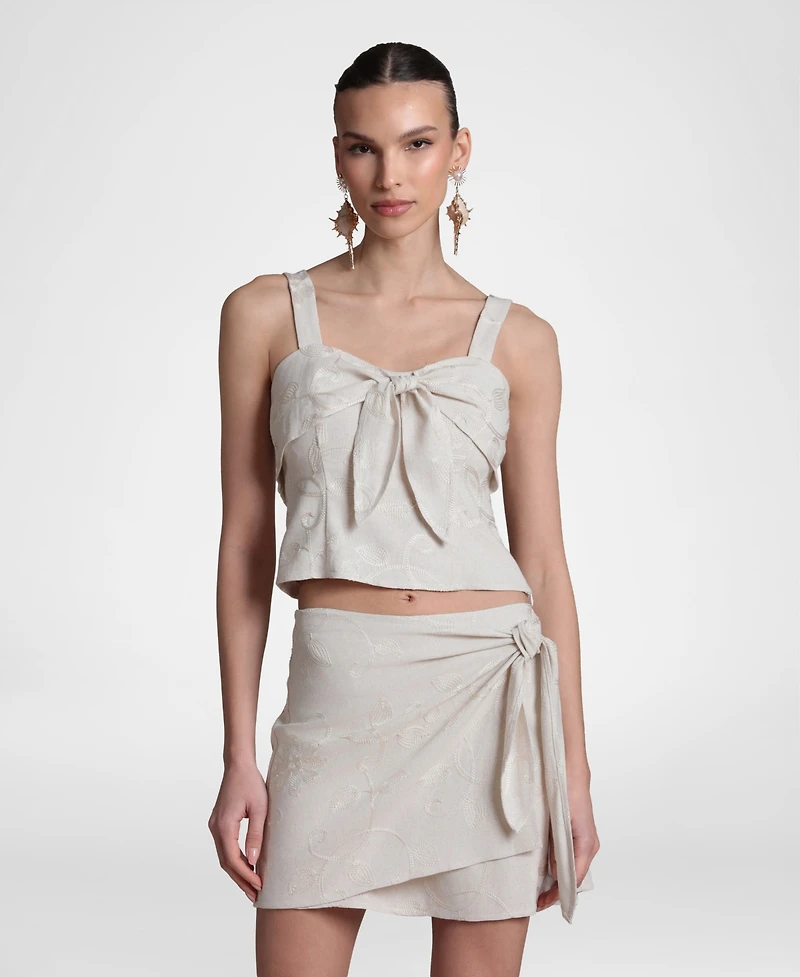 Avec Les Filles Women's Viscose-Blend Tie Front Top