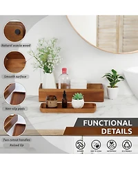 Yigii Acacia Wood Bathroom Storage Set Toilet Tank And Vanity Trays
