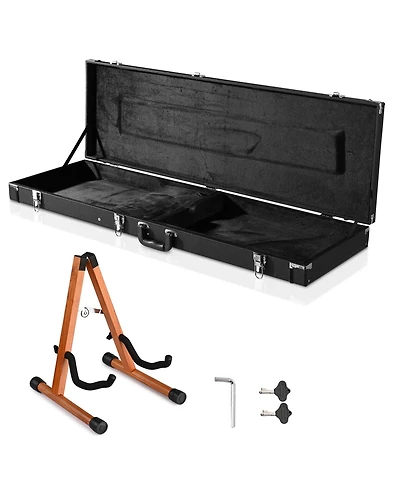 Yescom Rectangular Electric Bass Guitar Case Hard Shell with Folding Guitar Stand