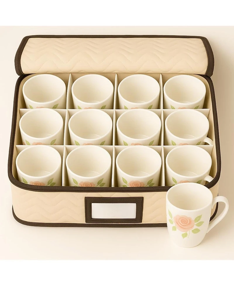 Florida Brands Quilted Microfiber China Organizer Box with Dividers - Protects & Organizes Up to 12 Pieces