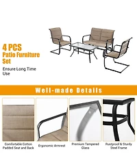 Gymax 4Pieces Patio Conversation Set Cotton Padded Furniture Set with Swing Glider Loveseat