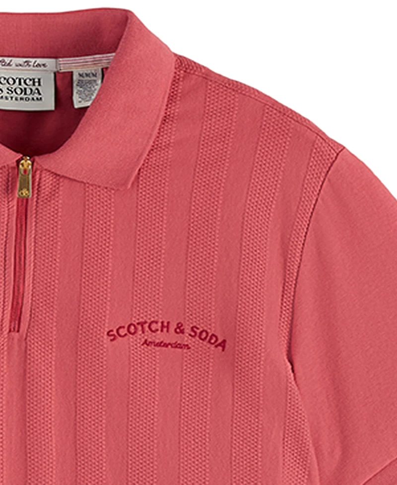 Scotch & Soda Men's Popcorn Textured Quarter-Zip Short-Sleeve Polo Shirt