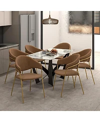 LeisureMod Bella Dining Chair With Arms Upholstered Leather/Velvet Accent Ergonomic Durable Stainless Steel Base for Modern Kitchen, Living Room