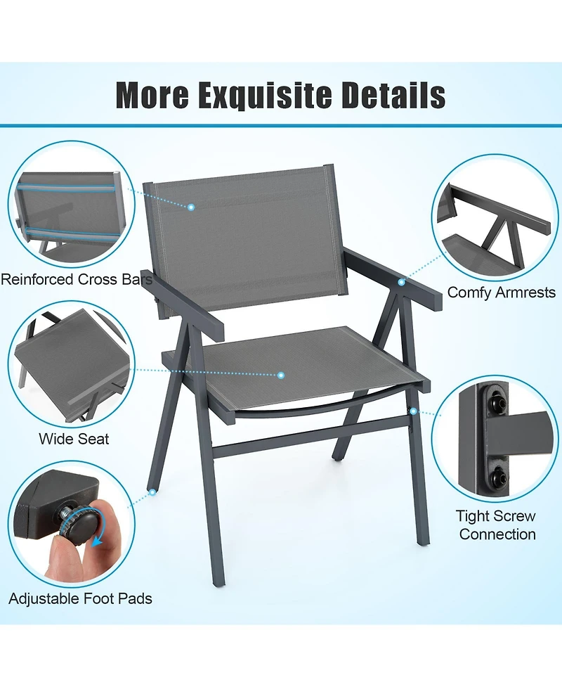Gymax Patio Chairs Set of 2 w/Breathable Fabric Seat and Tilt Backrest Comfy Armrest