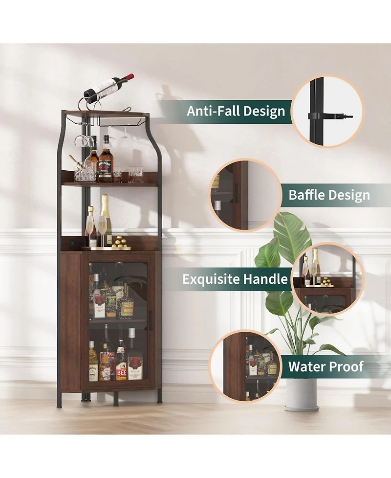 gaomon 4 Tier Corner Wine Rack with Glass Holder and Storage Shelves for Living Room