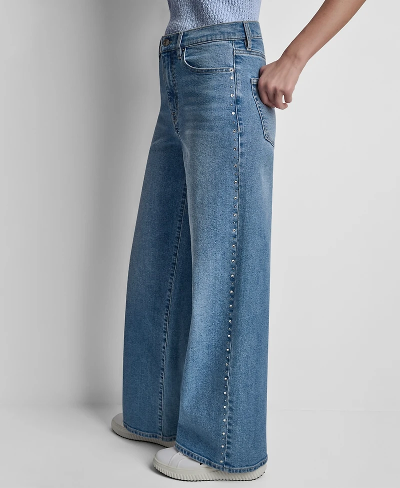 Dkny Jeans Women's High-Rise Wide-Leg Outseam Studs