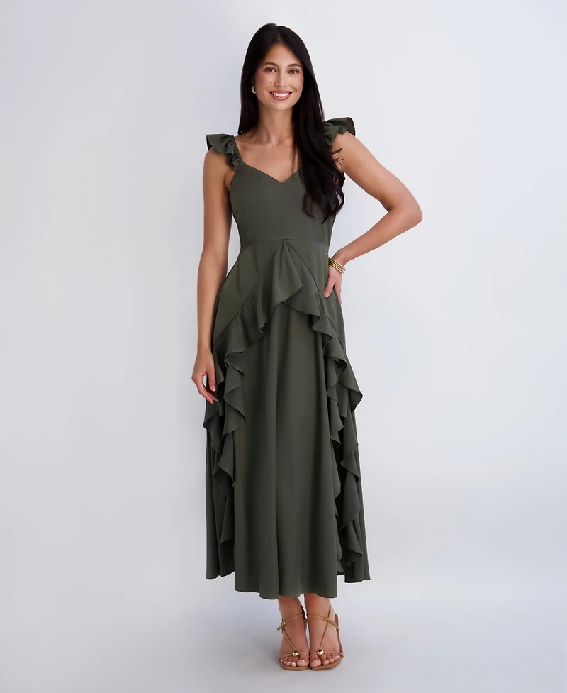 Siena Women's Ruffle Strap Maxi Dress with Cascading Skirt