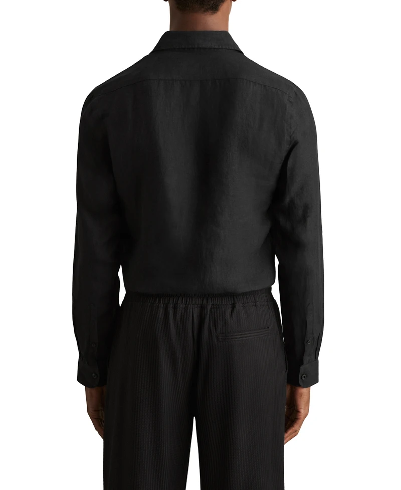 Reiss Men's Linen Cutaway Collar Regular Fit Shirt