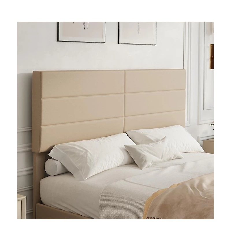 gaomon Upholstered Platform Bed, 6-Grid Linen Headboard
