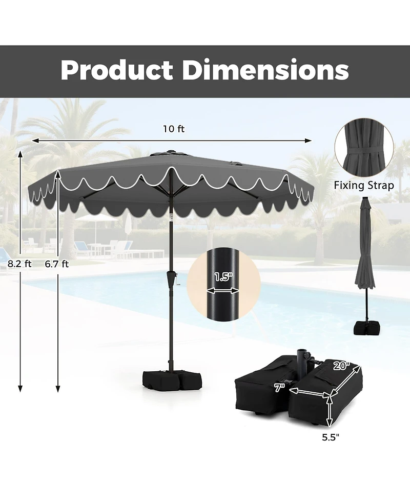 Gymax 10 Feet Outdoor Umbrella With Weighted Base Sandbags Push Button Tilt And Crank Patio