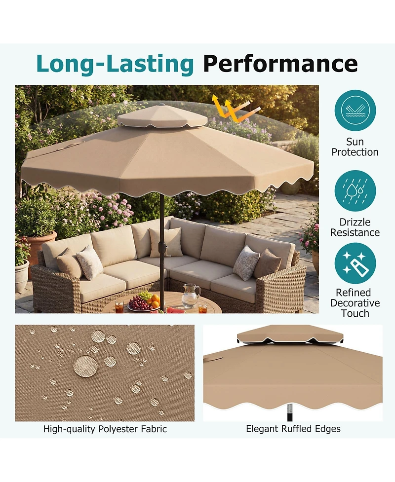 Gymax 9 Feet Patio Umbrella With Push Button Tilt And Crank 2-Tier Vented Top 8 Metal Ribs