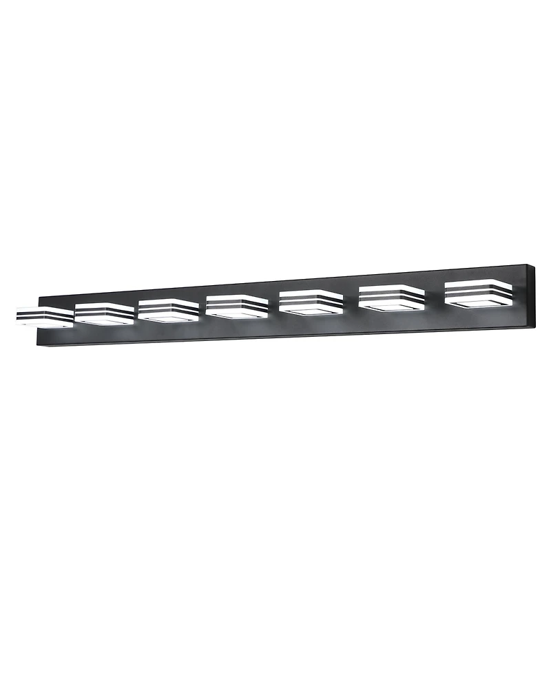 Busdays Modern 7 Light Led Vanity Light 45 Inch Black Finish Square Acrylic Lampshades Wall Mount for Bathroom Mirror Lighting