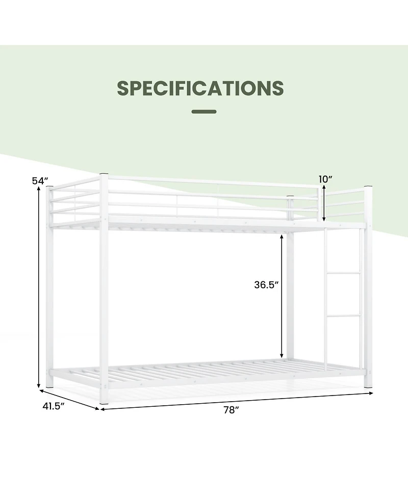 Gymax Twin Over Twin Bunk Bed Frame Platform W/Guard Rails and Side Ladder