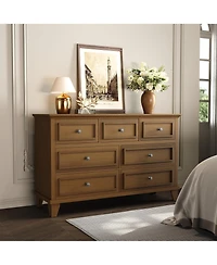 homfan Modern 7 Drawer Dresser for Bedroom - Wide Chest of Drawers Deep Storage Water-Resistant Wood Top Metal Handles Thickened Desktop