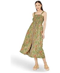 Yumi Women's Foil Palm Print Ruched Midi Dress