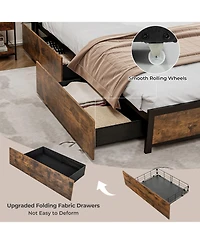 Gymax Queen Industrial Platform Bed Frame w/ Storage Drawers and Led Lights Headboard