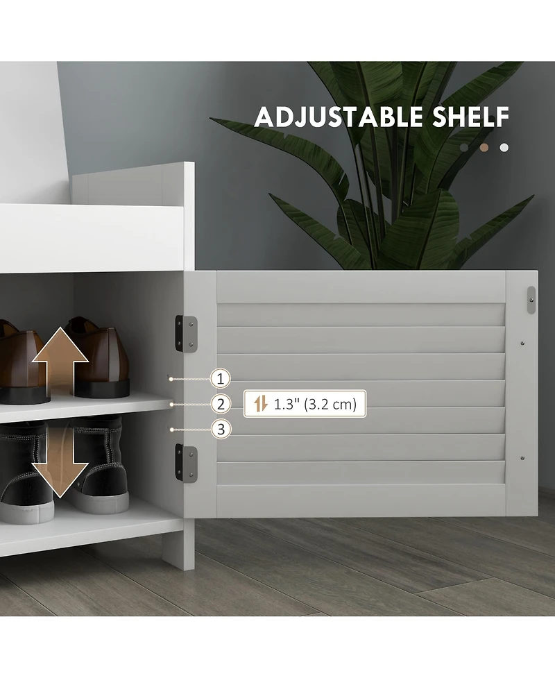 flynama 35.4" White Entryway Shoe Bench - Hidden Storage and Adjustable Shelves for Hallway Organization