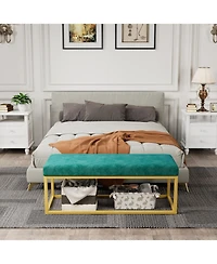 Flynama Mid-Century Modern Storage Bench with Steel Frame
