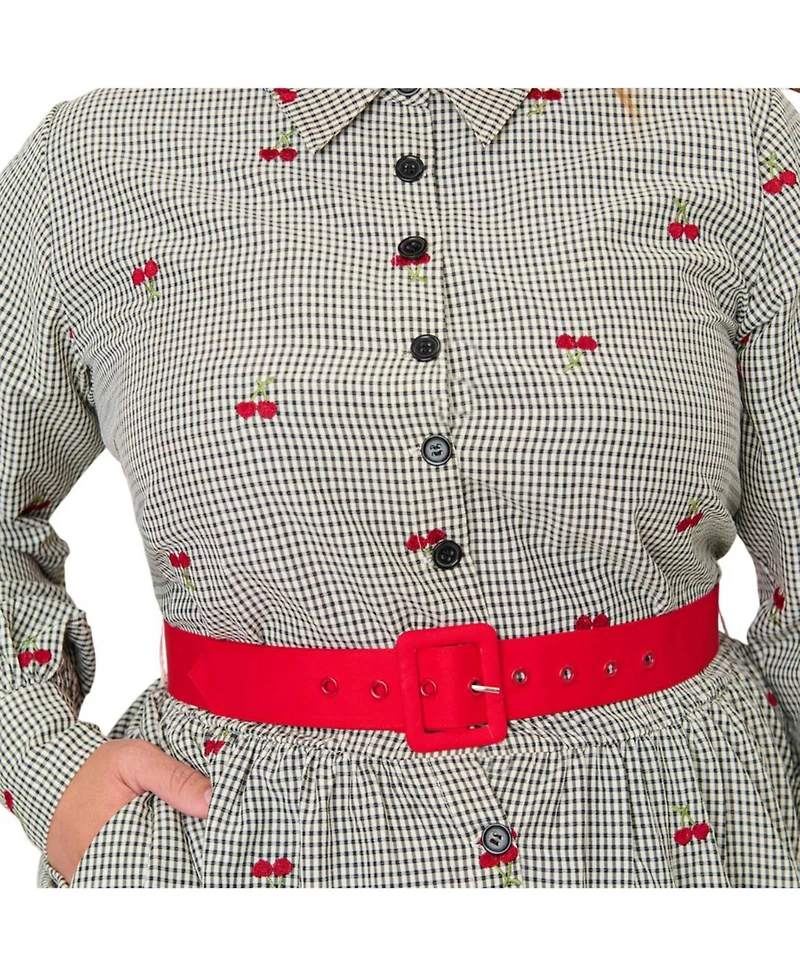 Unique Vintage Plus Long Sleeve Belted Shirt Dress
