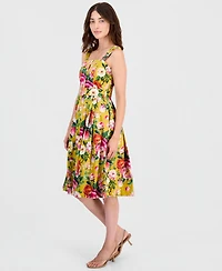 Tahari Asl Women's Printed Square-Neck Fit & Flare Dress
