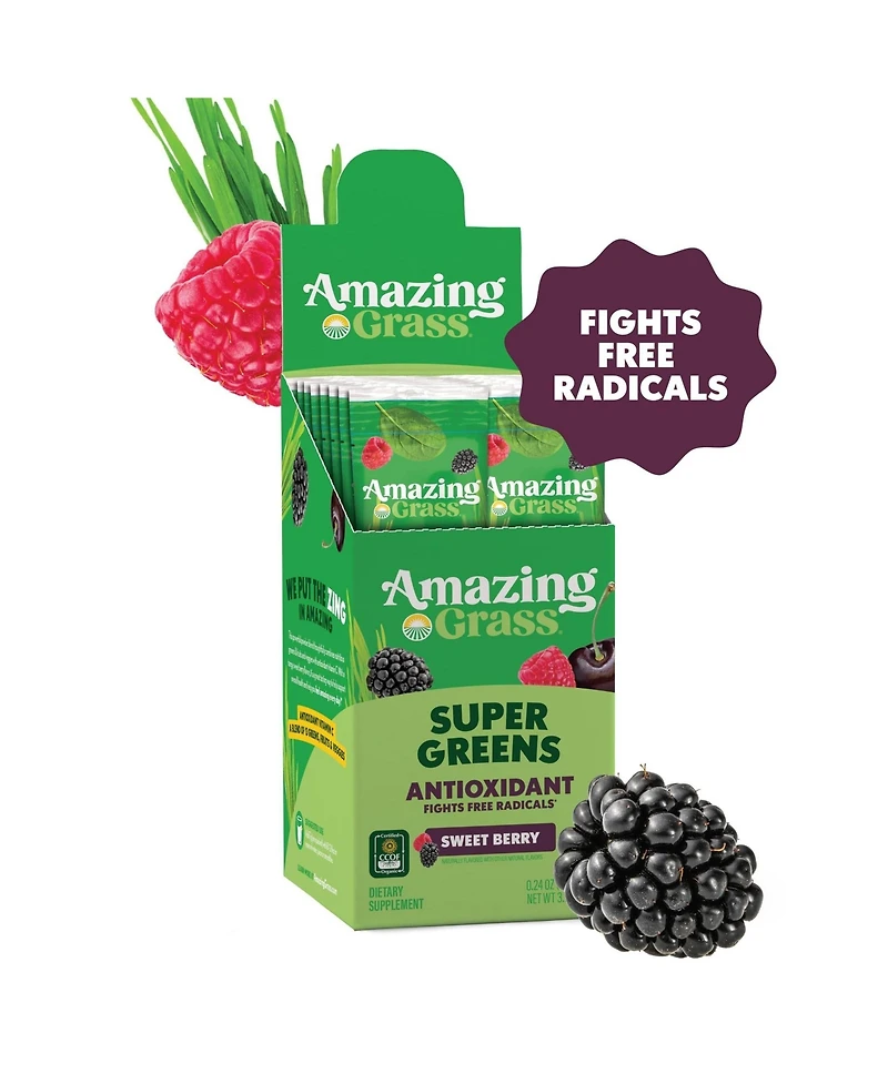 Amazing Grass Greens Blend Antioxidant: Super Greens Powder with Spirulina, Beets, Elderberry, Prebiotics and Probiotics, Sweet Berry, 15 Servings