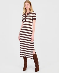 T Tahari Women's Striped Short-Sleeve Polo Midi Dress