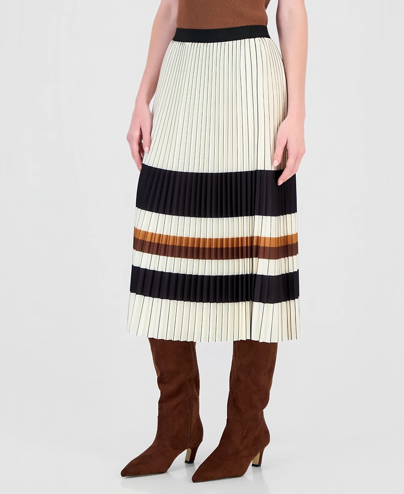 T Tahari Women's Pleated Pull-On Midi Skirt