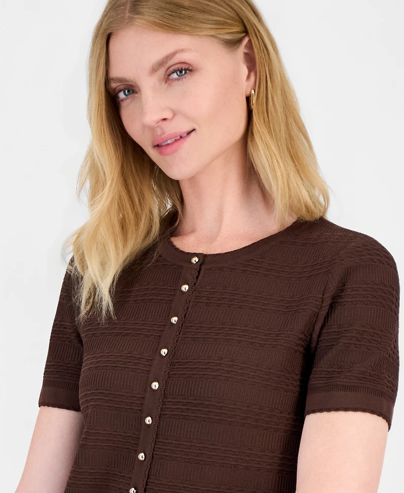 T Tahari Women's Textured Ruffled-Hem Cardigan