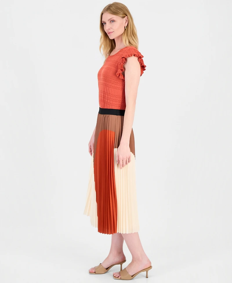 T Tahari Women's Pleated Pull-On Midi Flare Skirt