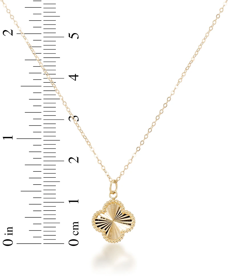 Sunbeam & Polished Reversible Bead Frame Clover 18" Pendant Necklace in 10k Gold