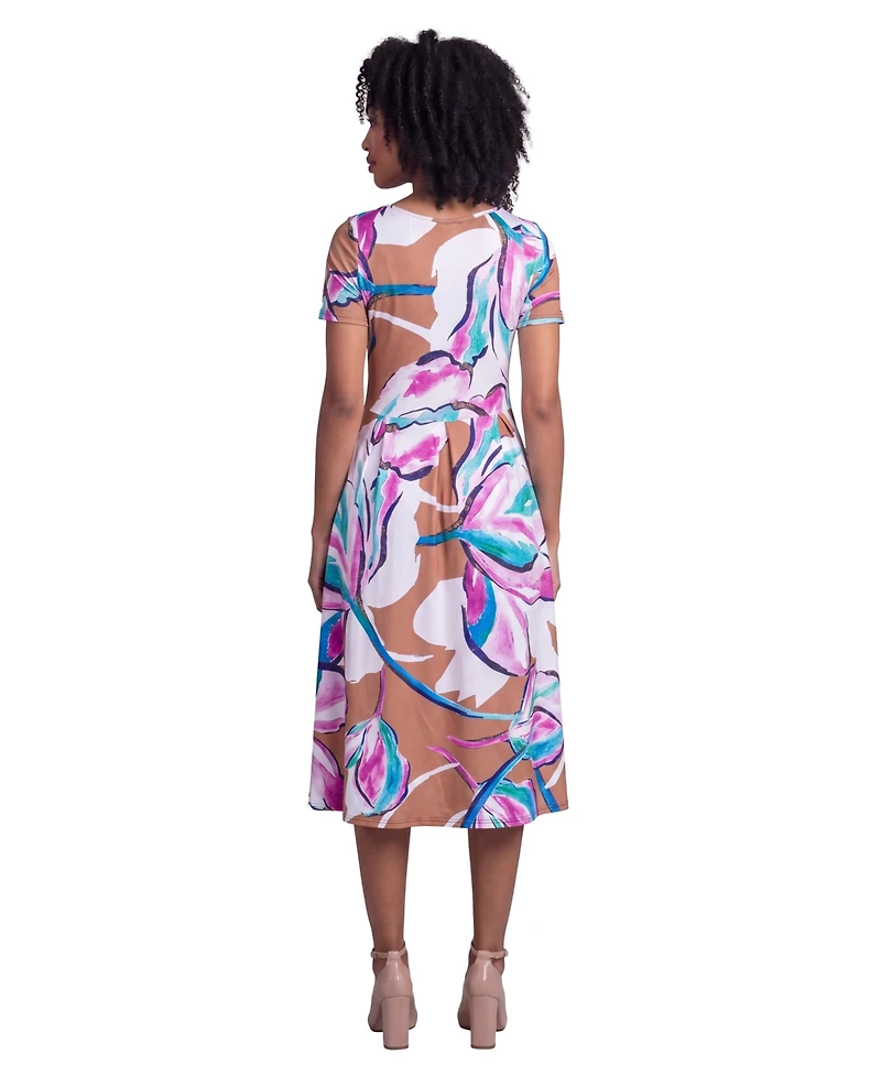 24seven Comfort Apparel Petite Essential Abstract Print Short-Sleeve Dress