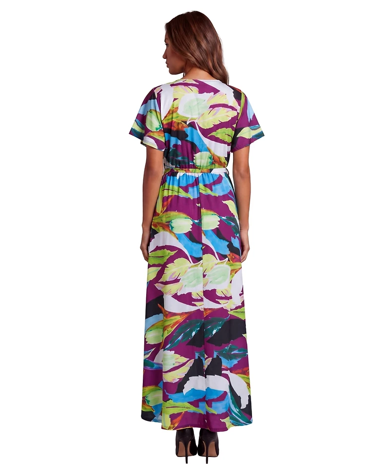 24seven Comfort Apparel Petite Essential Floral Print V-Neck Dress