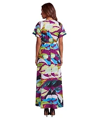 24seven Comfort Apparel Petite Essential Floral Print V-Neck Dress