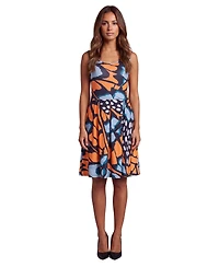 24seven Comfort Apparel Petite Essential Butterfly Print Knee Length Dress