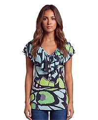 24seven Comfort Apparel Petite Essential Butterfly Print Cap-Sleeve Top
