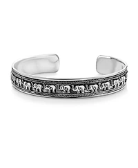 Bling Jewelry Bali Style Lucky Multi Elephant Bangle Cuff Bracelet Solid Heavy Oxidized .925 Sterling Silver