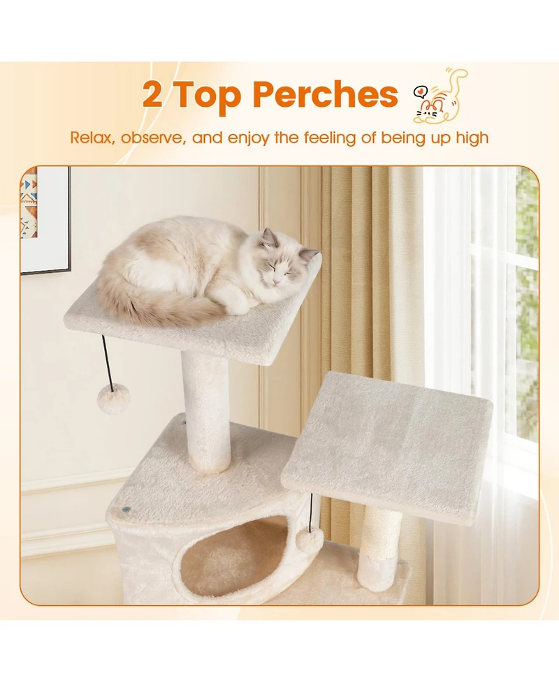 Cozito 44 in Tall Kitten Tower with Condo and 2 Plush Perches, Beige