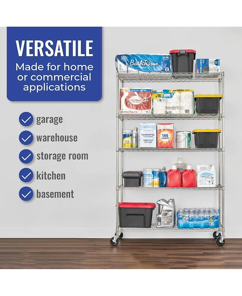 Streamdale Furniture Heavy Duty 5 Tier Wire Shelving Unit with Wheels and Feet