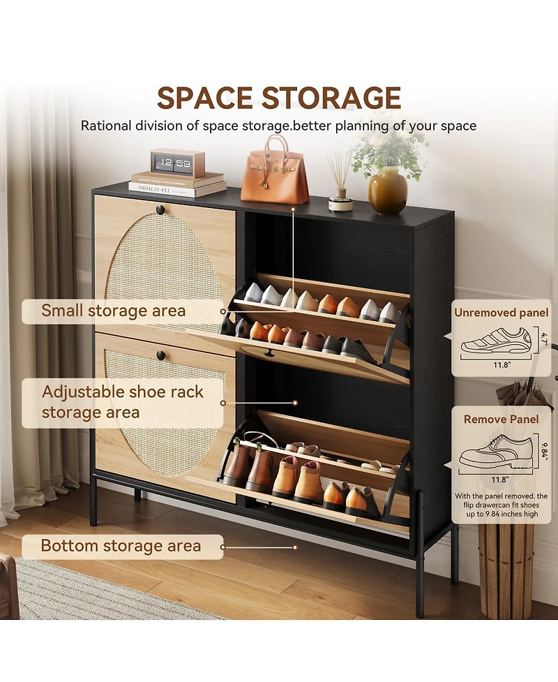 Streamdale Furniture Rattan Shoe Cabinet, 4-Door Flip
