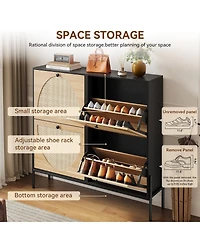 Streamdale Furniture Rattan Shoe Cabinet, 4-Door Flip