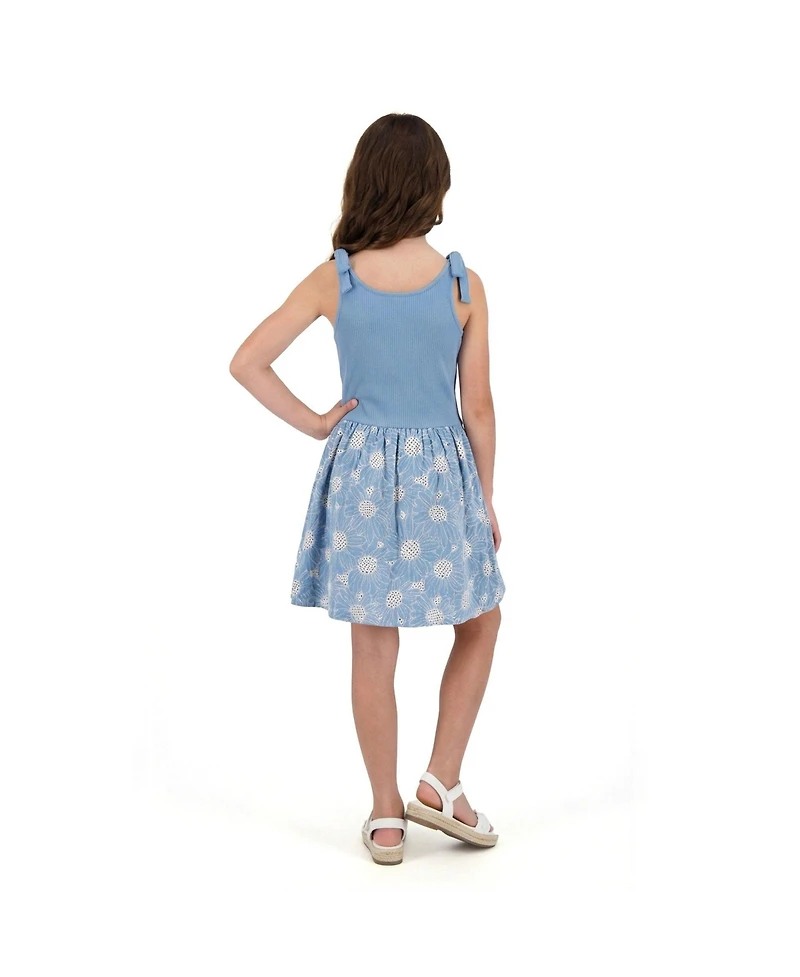Andy & Evan Girls Andy and Evan Andy and Evan Floral Eyelet Rib Knit Bow Shoulder Dess