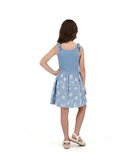 Andy & Evan Girls Andy and Evan Andy and Evan Floral Eyelet Rib Knit Bow Shoulder Dess