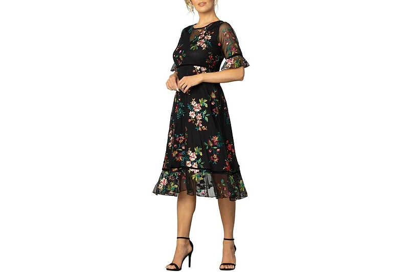 Kiyonna Women's Wildflower Embroidered Floral Mesh Dress