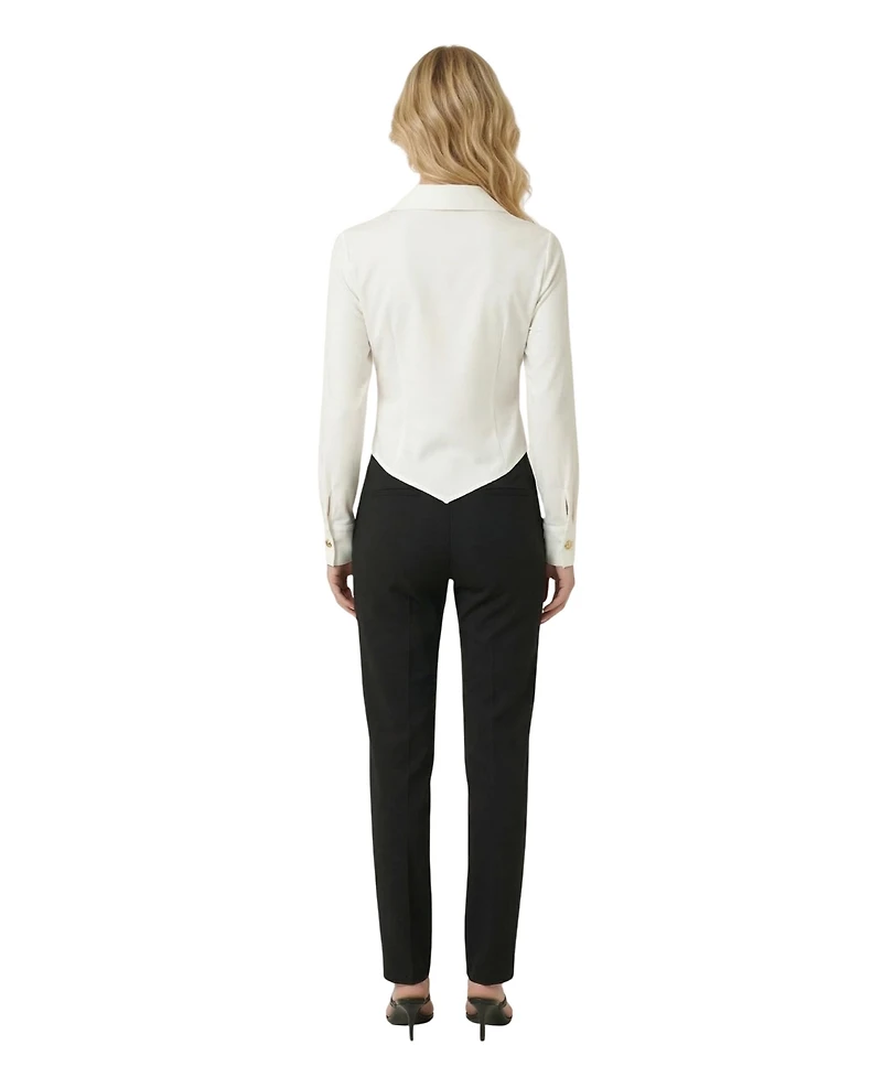 Modenaire Women's Collared Button-Front Asymmetrical-Hem Blouse