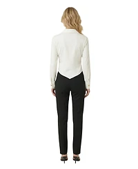 Modenaire Women's Collared Button-Front Asymmetrical-Hem Blouse